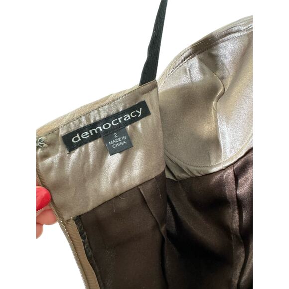 Democracy Brown Silk Colorblock Halter Cocktail Dress Sz 2 - Picture 3 of 3